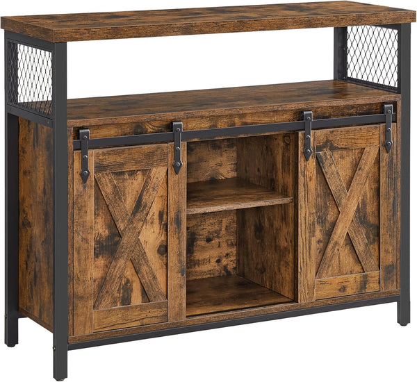 VASAGLE Sideboard with Sliding Doors, Country Style Kitchen Cabinet, Vintage Brown 100 cm