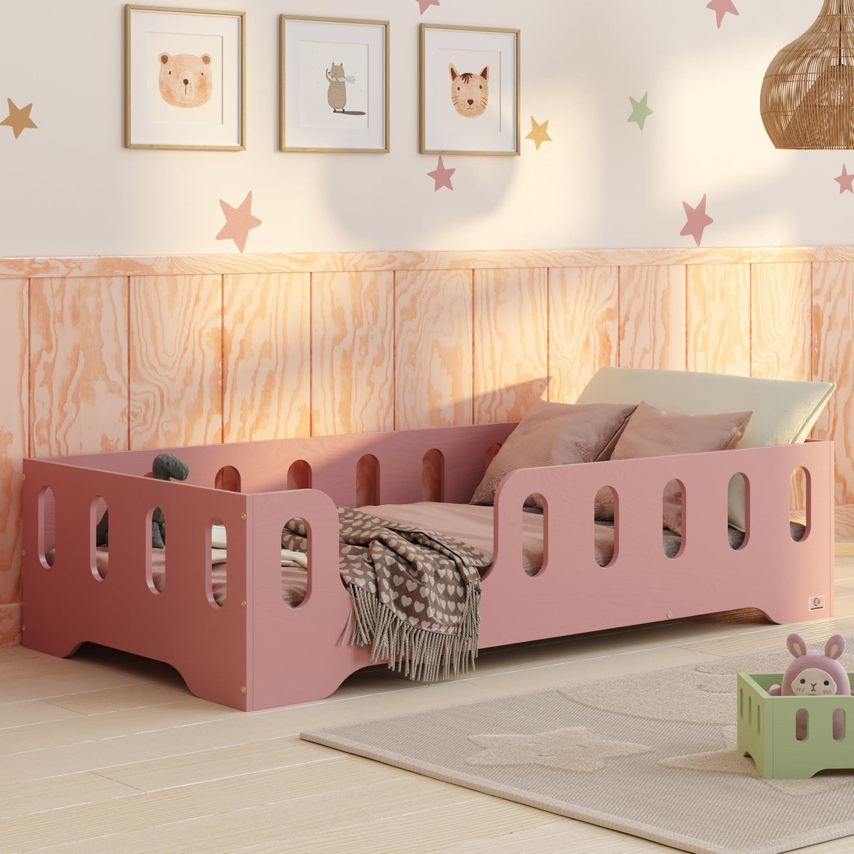 smartwood Bodenbett 70x140 Montessori Kinderbett aus Holz mit FSC-Zertifikat TILA 2L mit Rausfallschutz & Lattenrost bis 230kg belastbar - Einfache Montage