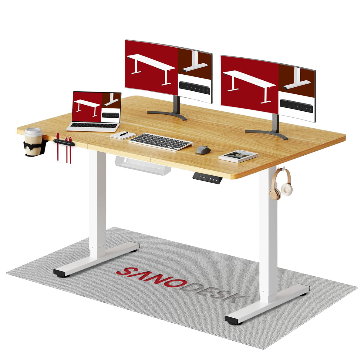SANODESK höhenverstellbarer Schreibtisch – XXL Stehschreibtisch elektrisch, ergonomisch, stabil