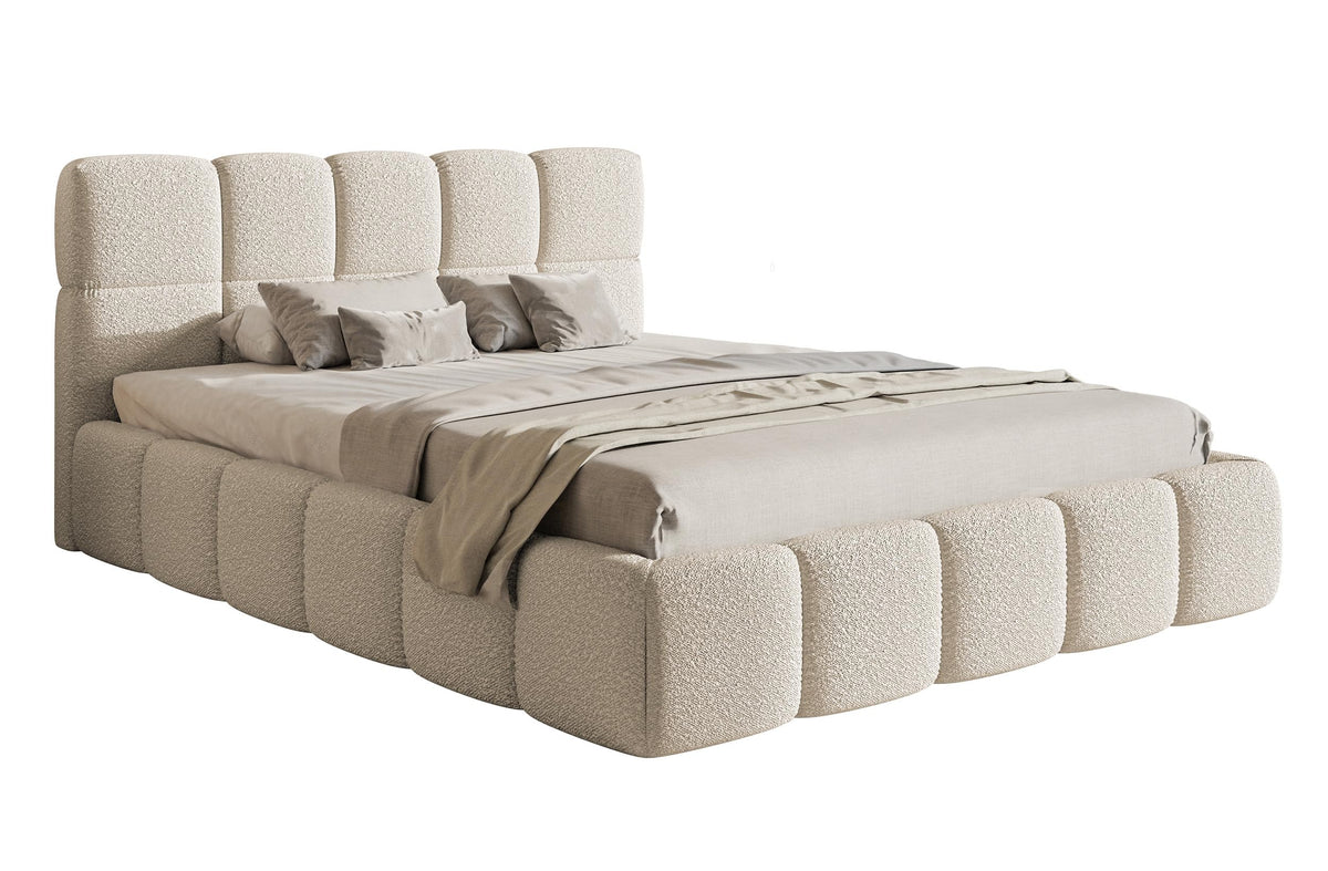Selsey Polsterbett mit Holzrahmen | Modernes Doppelbett | Bouclé Stoff, Stabil & Langlebig