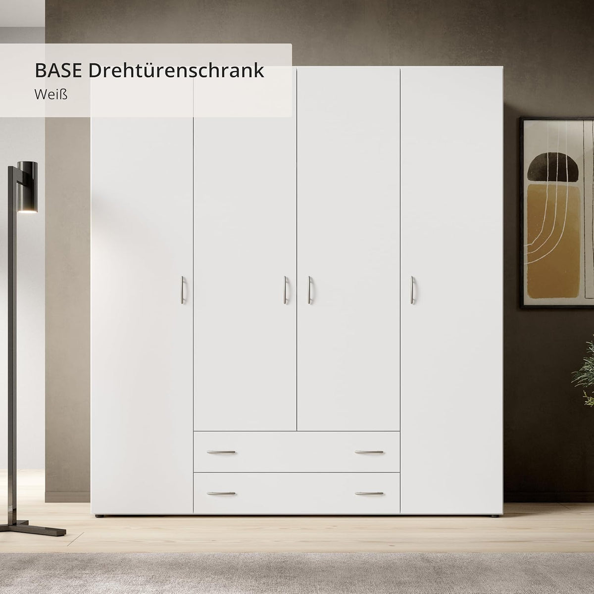 Stella Trading Kleiderschrank mit Drehtüren – Holzschrank für Schlafzimmer, zeitloses Design