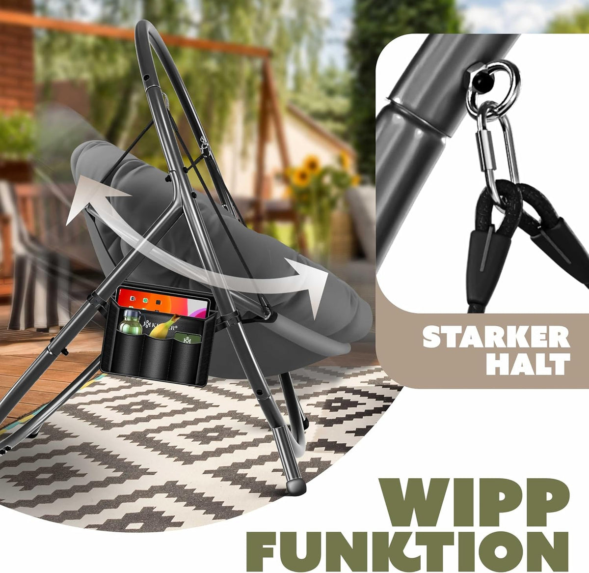 KESSER Hängesessel mit Gestell – Hängestuhl Indoor/Outdoor, inkl. Kissen & Tasche