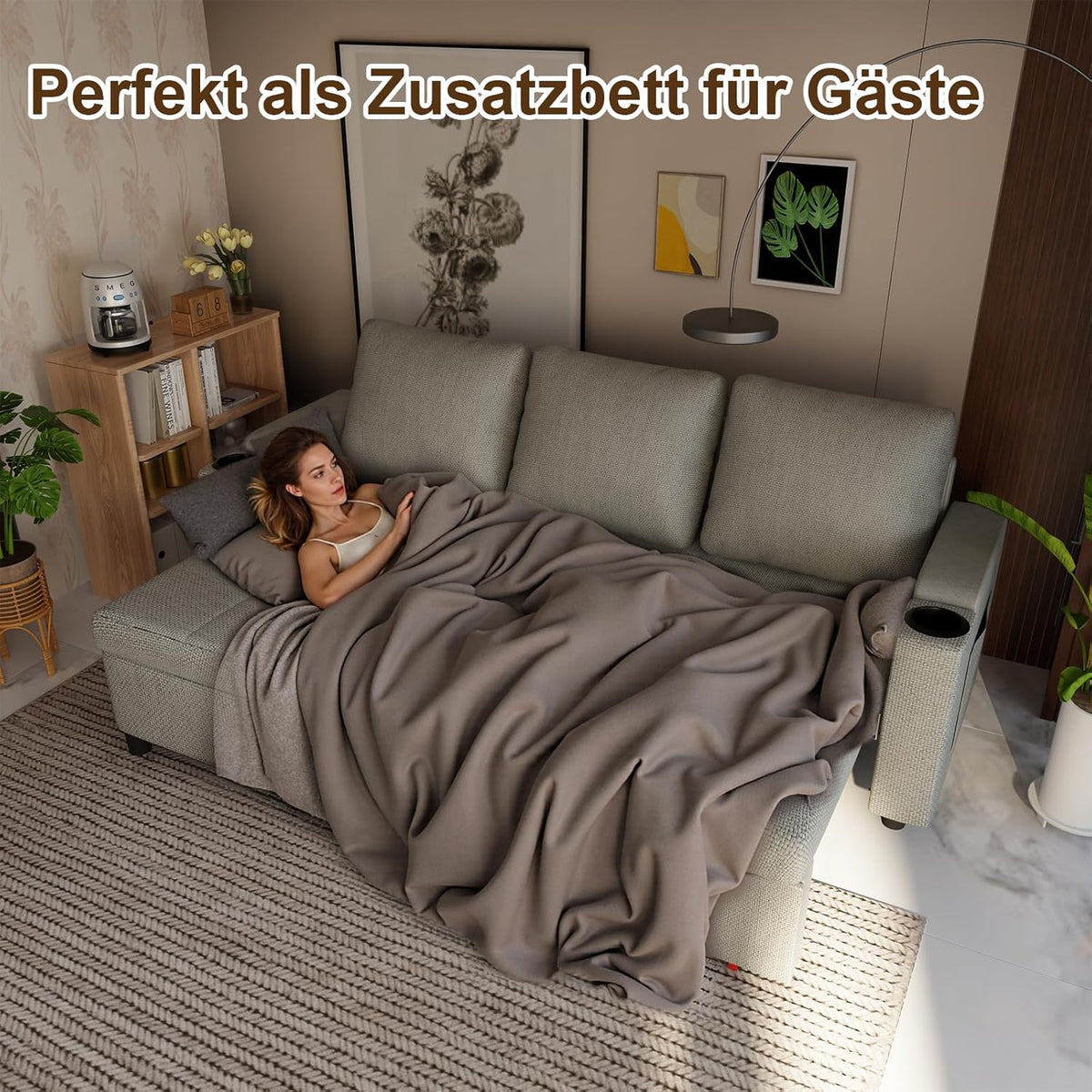 Devoko Ecksofa L-Form Hellgrau – Schlafsofa ausziehbar mit Stauraum & Bettkasten