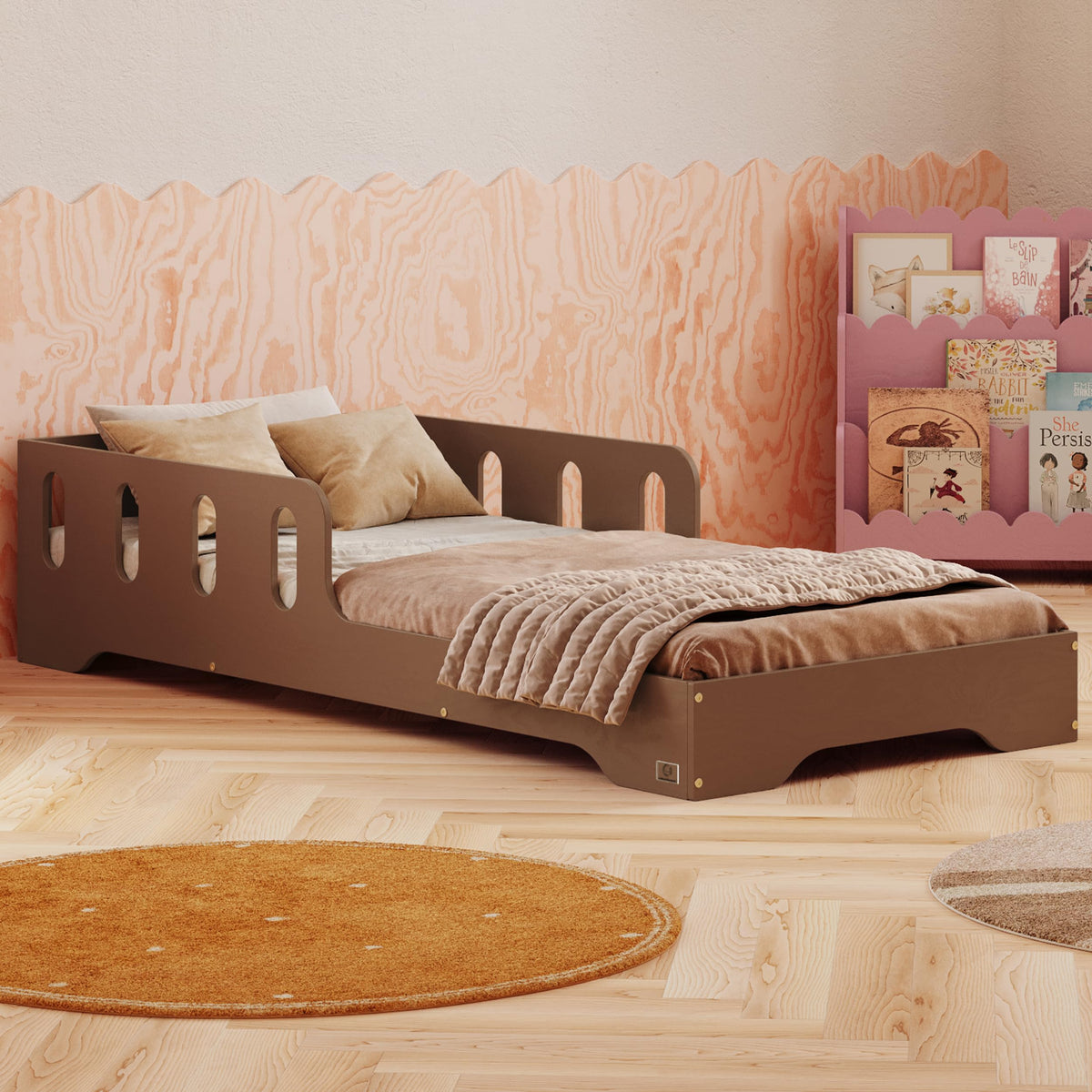 smartwood Montessori Holzbett mit Rausfallschutz & Lattenrost – Bodenbett für Kinder – FSC