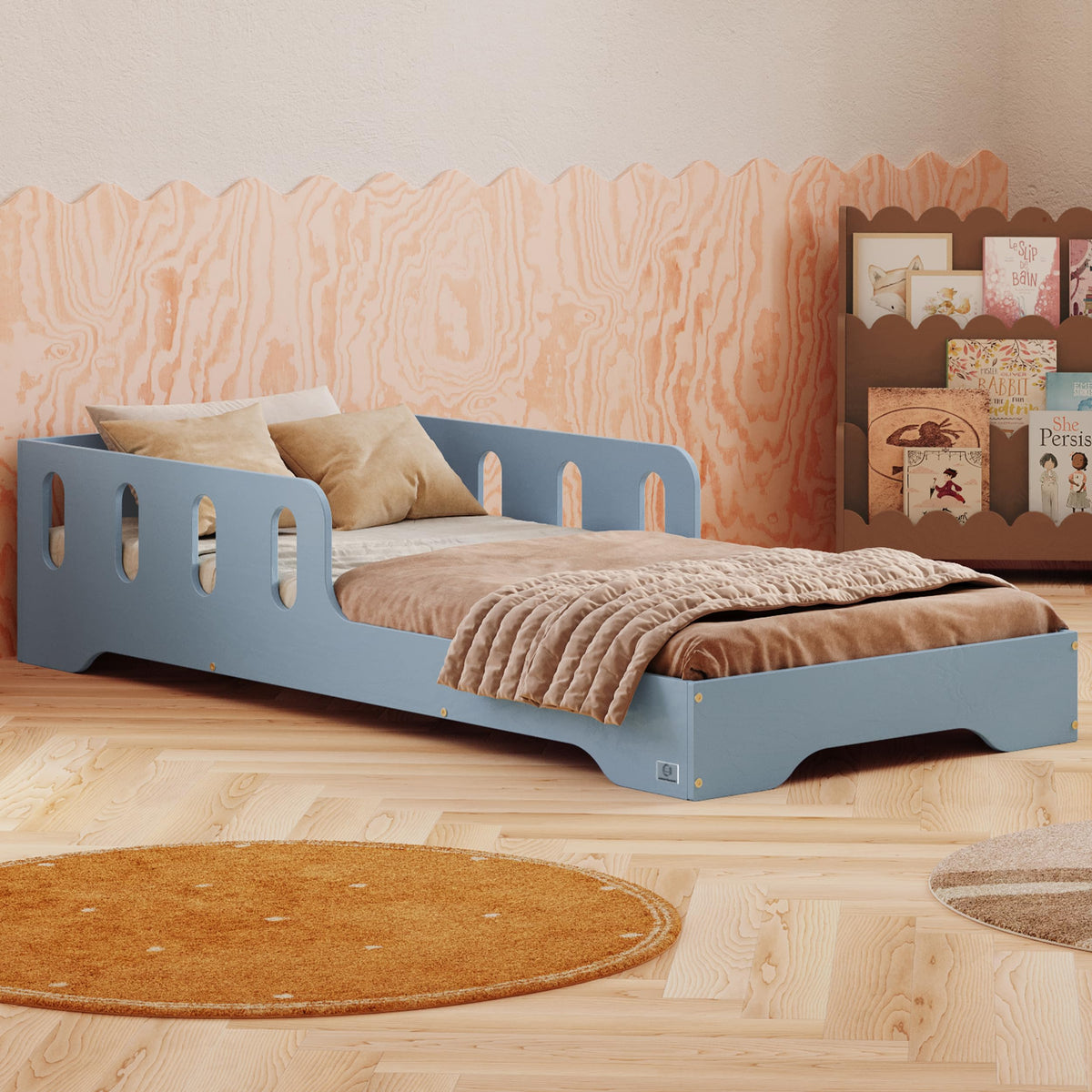 smartwood Montessori Holzbett mit Rausfallschutz & Lattenrost – Bodenbett für Kinder – FSC