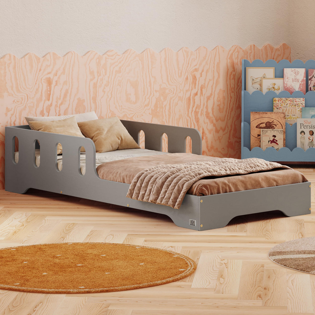 smartwood Montessori Holzbett mit Rausfallschutz & Lattenrost – Bodenbett für Kinder – FSC