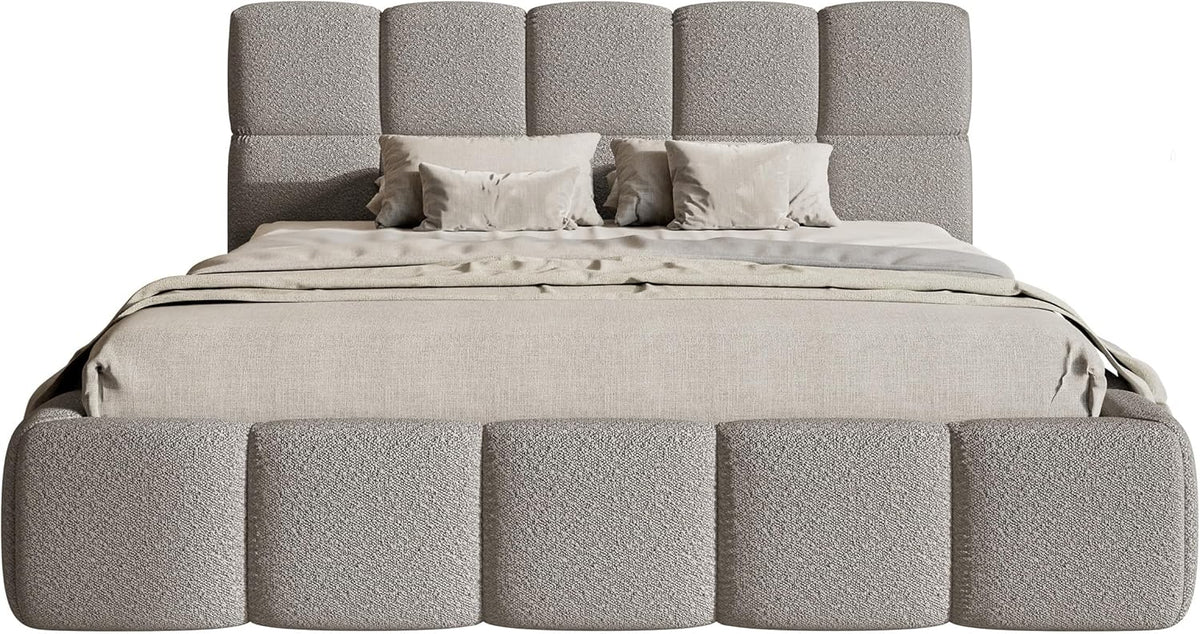 Selsey Polsterbett mit Holzrahmen | Modernes Doppelbett | Bouclé Stoff, Stabil & Langlebig