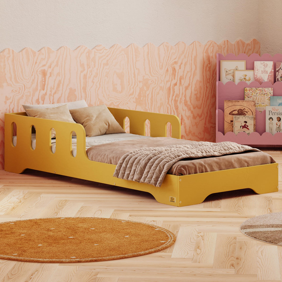 smartwood Montessori Holzbett mit Rausfallschutz & Lattenrost – Bodenbett für Kinder – FSC